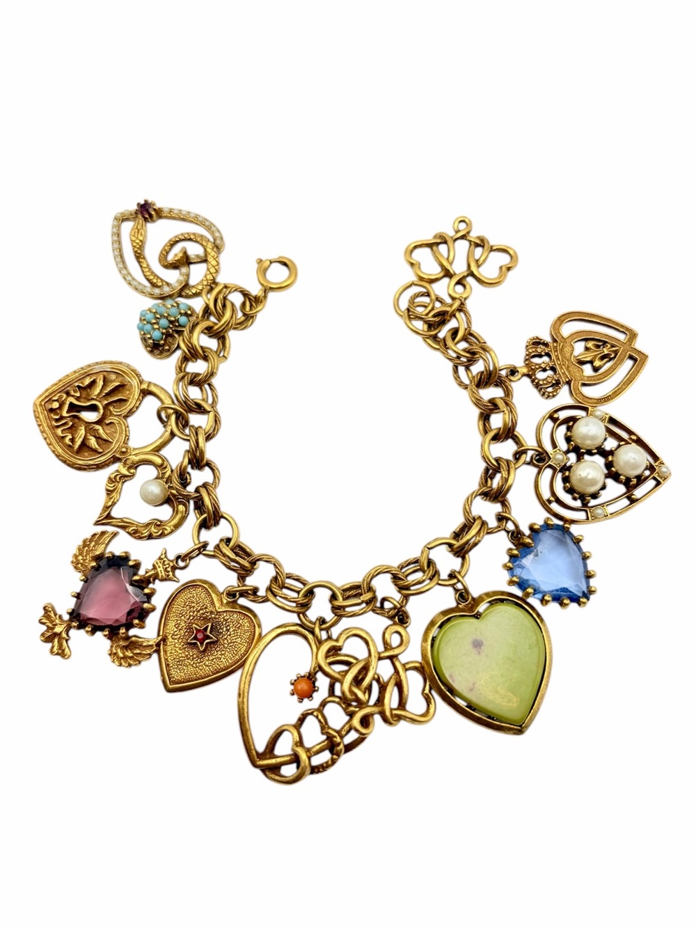 Vintage Arthur Pepper Mode ART Heart Charm Bracelet, Victorian Revival